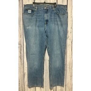 Cinch Up Mens Blue Denim Western Jeans Straight Leg Medium Wash Size 42x32 Paint